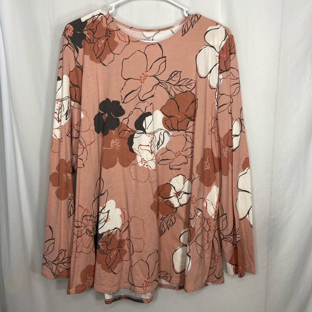 EUC Pure Jill women’s Pima stretch cotton shirttail tee long sleeve floral top